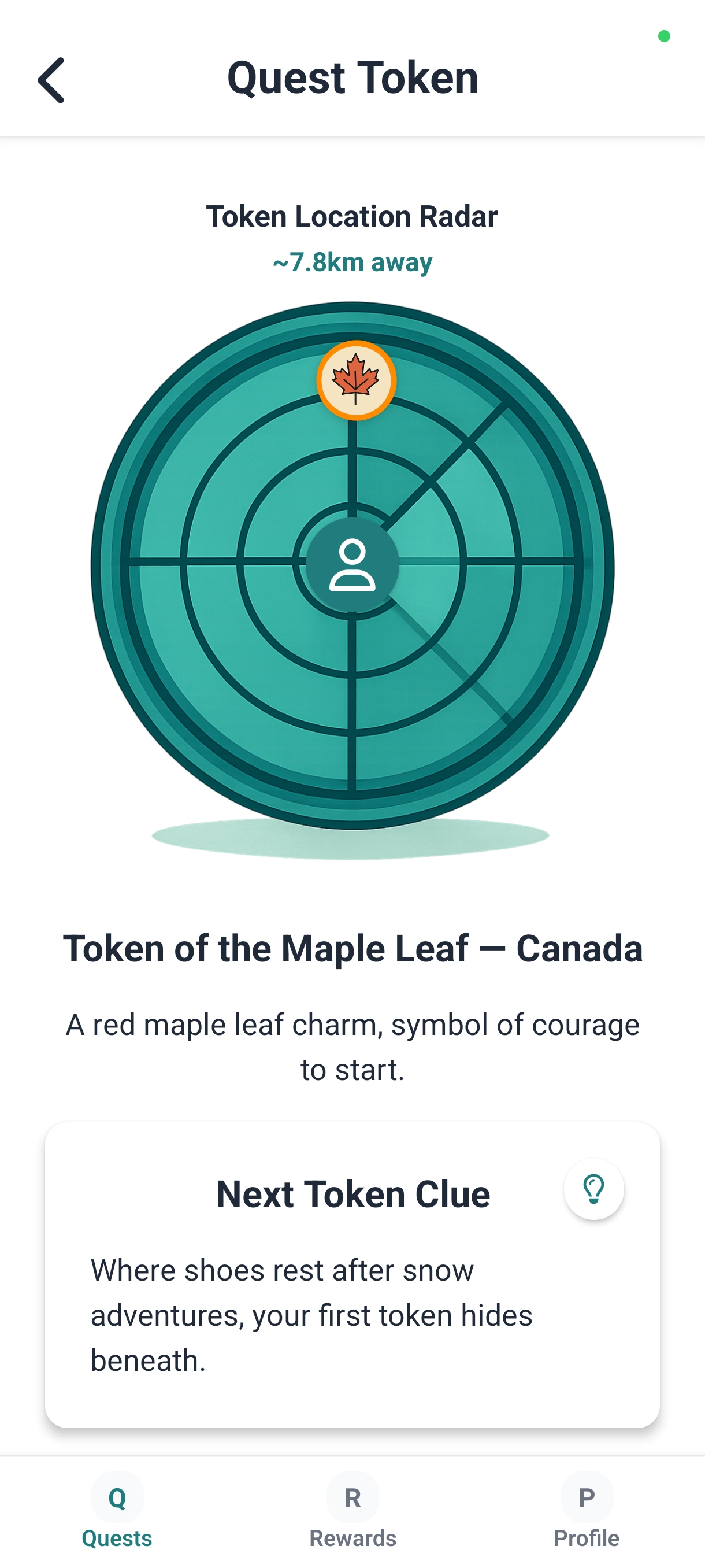 Quest token radar screen